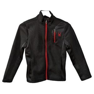 SPYDER Kids Unisex Black & Red Textured Full Zip Jacket Size S 7/8